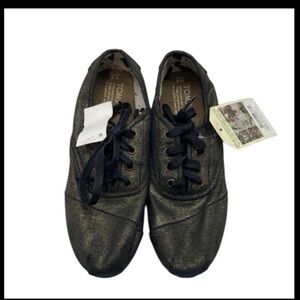 NEW! TOMS Women’s Gold Metallic Linen Cordones Casual Sneakers Size 8
